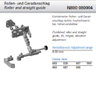 N800 080004 - Kombinierter Rollen- und Geradanschlag, rechts, hochschwenkbar, höhenverstellbar.
