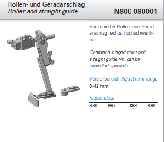 N800 080001 - Verstärkter kombinierter Rollen- und Geradanschlag, rechts, hochschwenkbar,  in der Höhe und Breite verstellbar.
