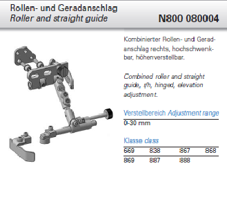 N800 080004 - Kombinierter Rollen- und Geradanschlag, rechts, hochschwenkbar, in der Höhe und Breite verstellbar.
