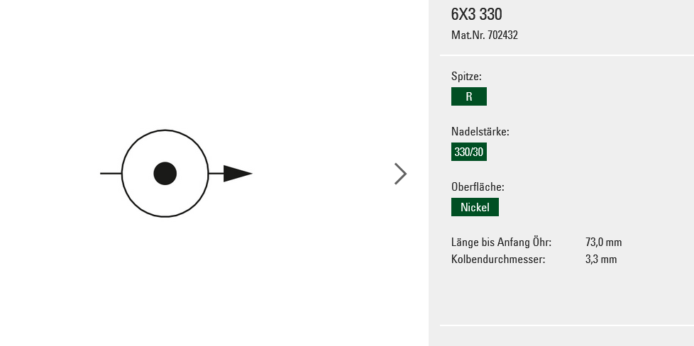 702432 -6x3- Sacknadeln mit Verdrängungsspitzen R 330NM 100pcs