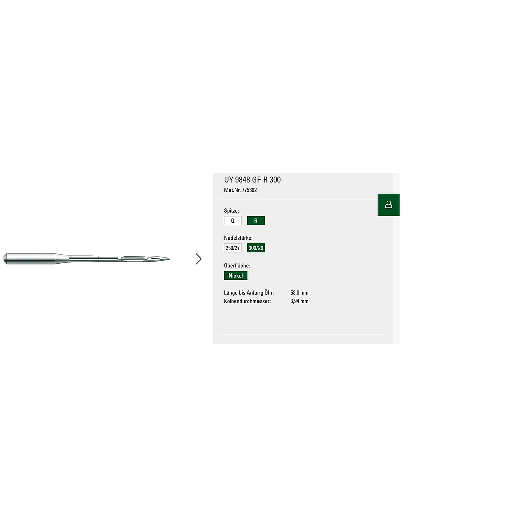 775392 -UY 9848 GF R- Sacknadeln mit Verdrängungsspitzen R 300NM 100pcs